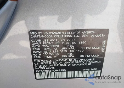 2023 Volkswagen Atlas 3.6L V6 Sel R-Line Black from USA, damaged, VIN 1V2SR2CA5PC543950